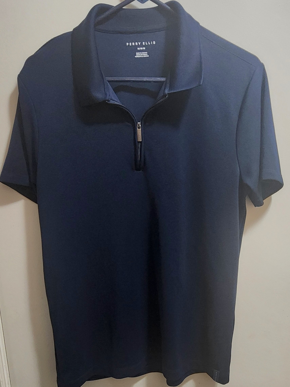Perry Ellis Blue Zip Neck Polo Shirt M